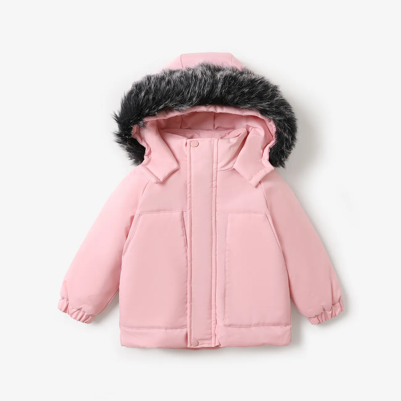 Kleinkind Jungen/Mädchen trendiger Faux-Fur-Kapuzen-Reißverschluss-Parka-Mantel rosa big image 1
