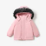 Toddler Boy/Girl Trendy Faux Fur Hooded Zipper Parka Coat Pink