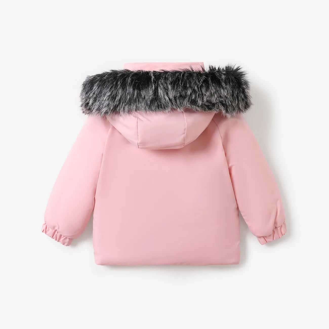 Toddler Boy/Girl Trendy Faux Fur Hooded Zipper Parka Coat Pink big image 1