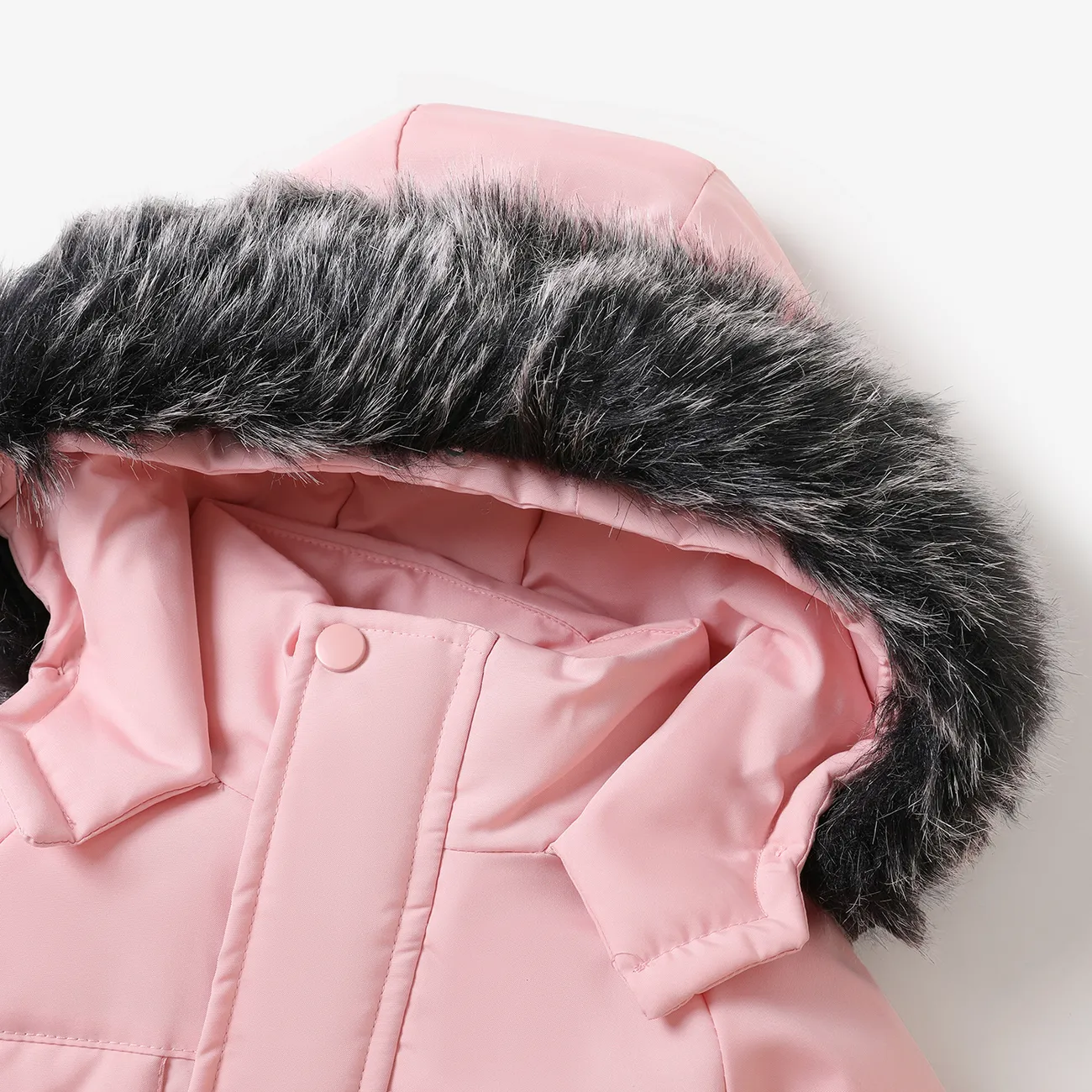 Abrigo parka con cremallera y capucha de piel sintética de moda para niños pequeños y niñas Rosado big image 1