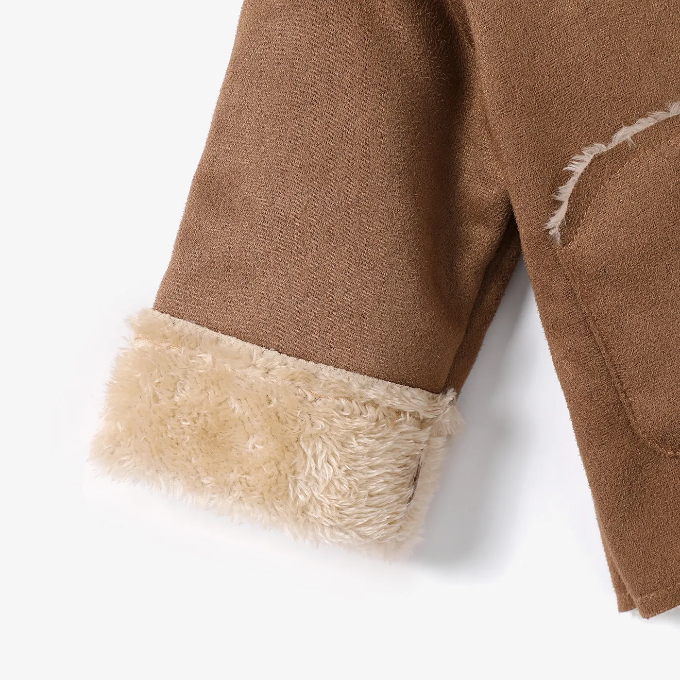 3D Ear Solid Suede and Fleece Long-sleeve Baby Hooded Coat Jacket Coffee image 5