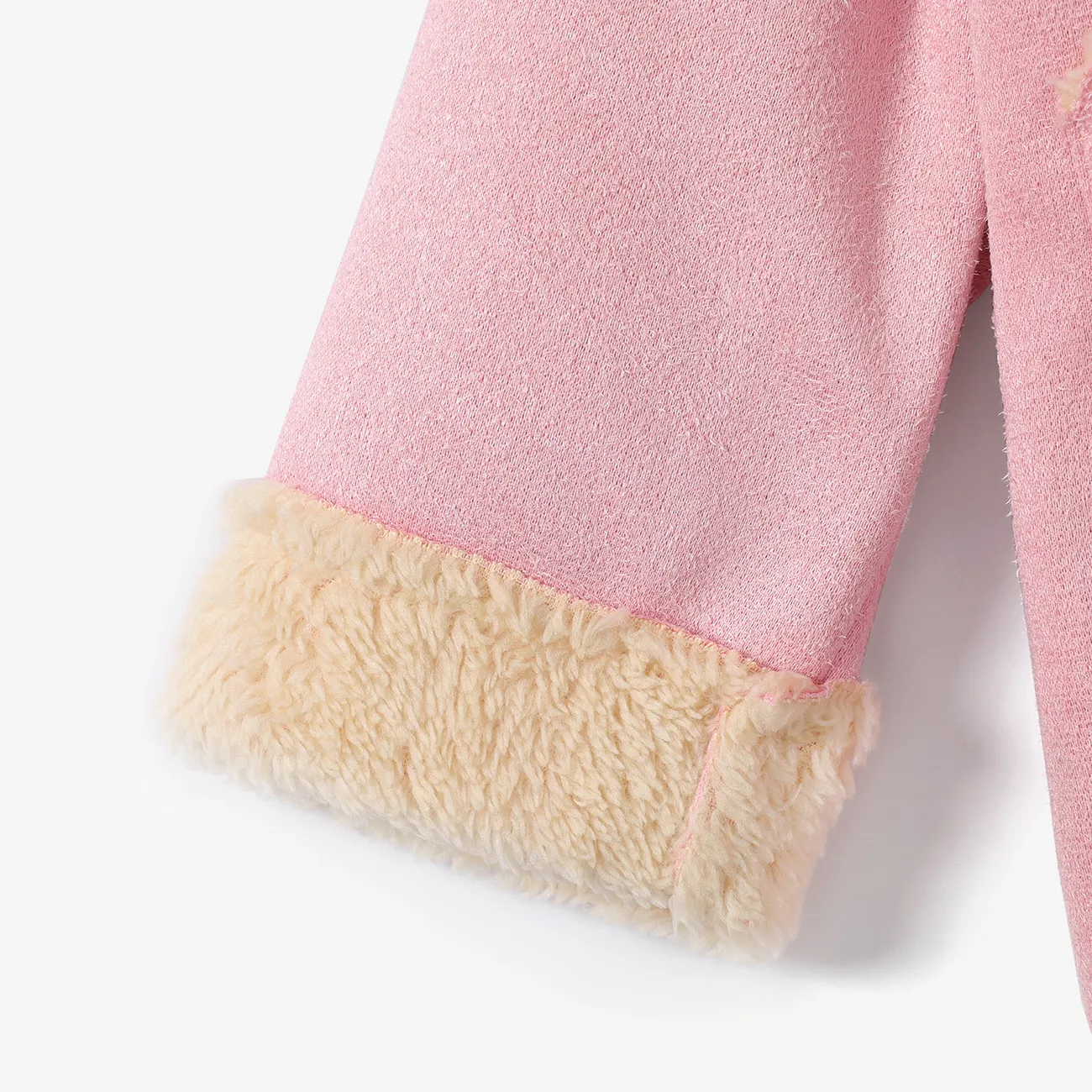 3D Ear Solid Suede and Fleece Long-sleeve Baby Hooded Coat Jacket Pink big image 1