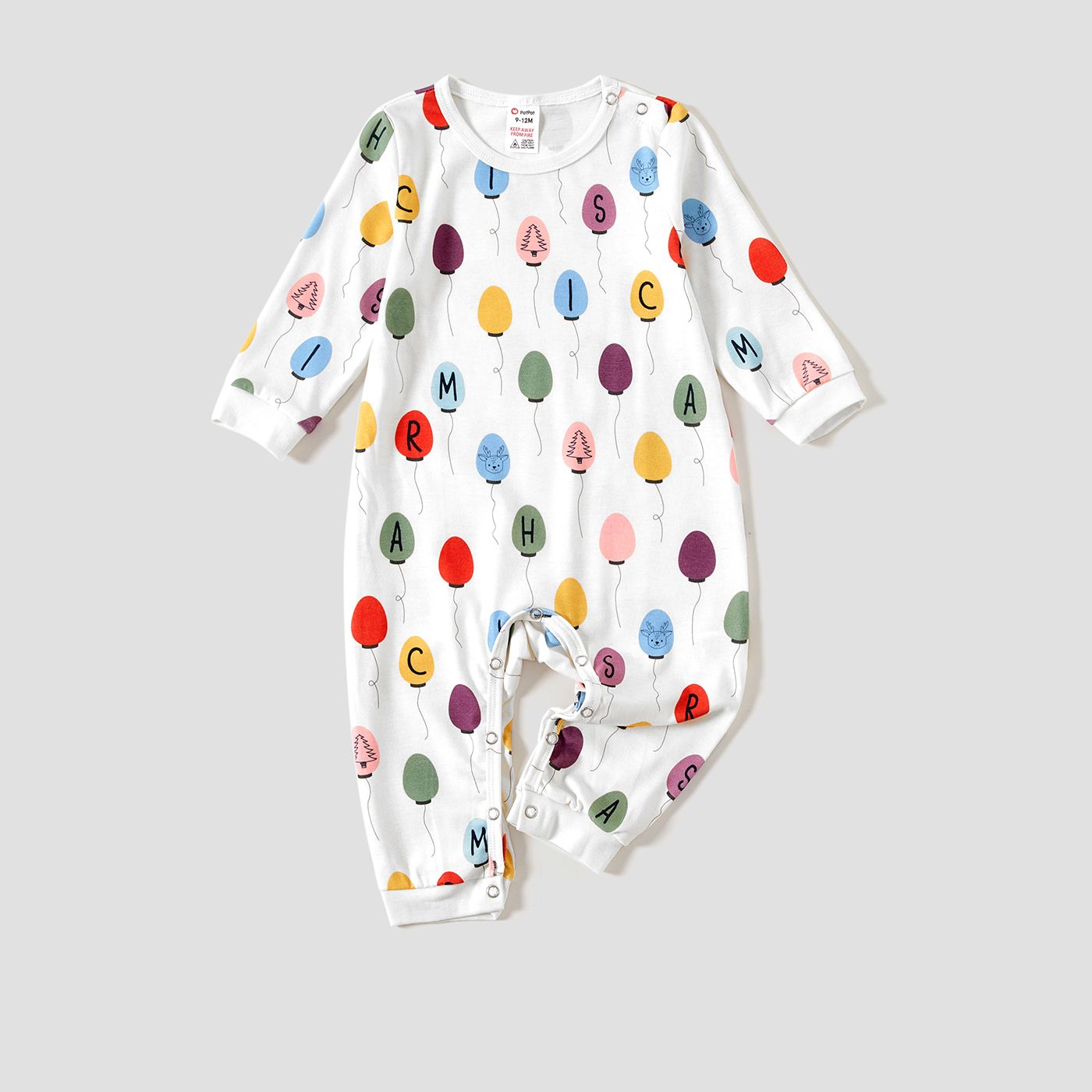 Christmas Family Matching Colorful Balloon Print Long-sleeve Pajamas Sets(Flame resistant)