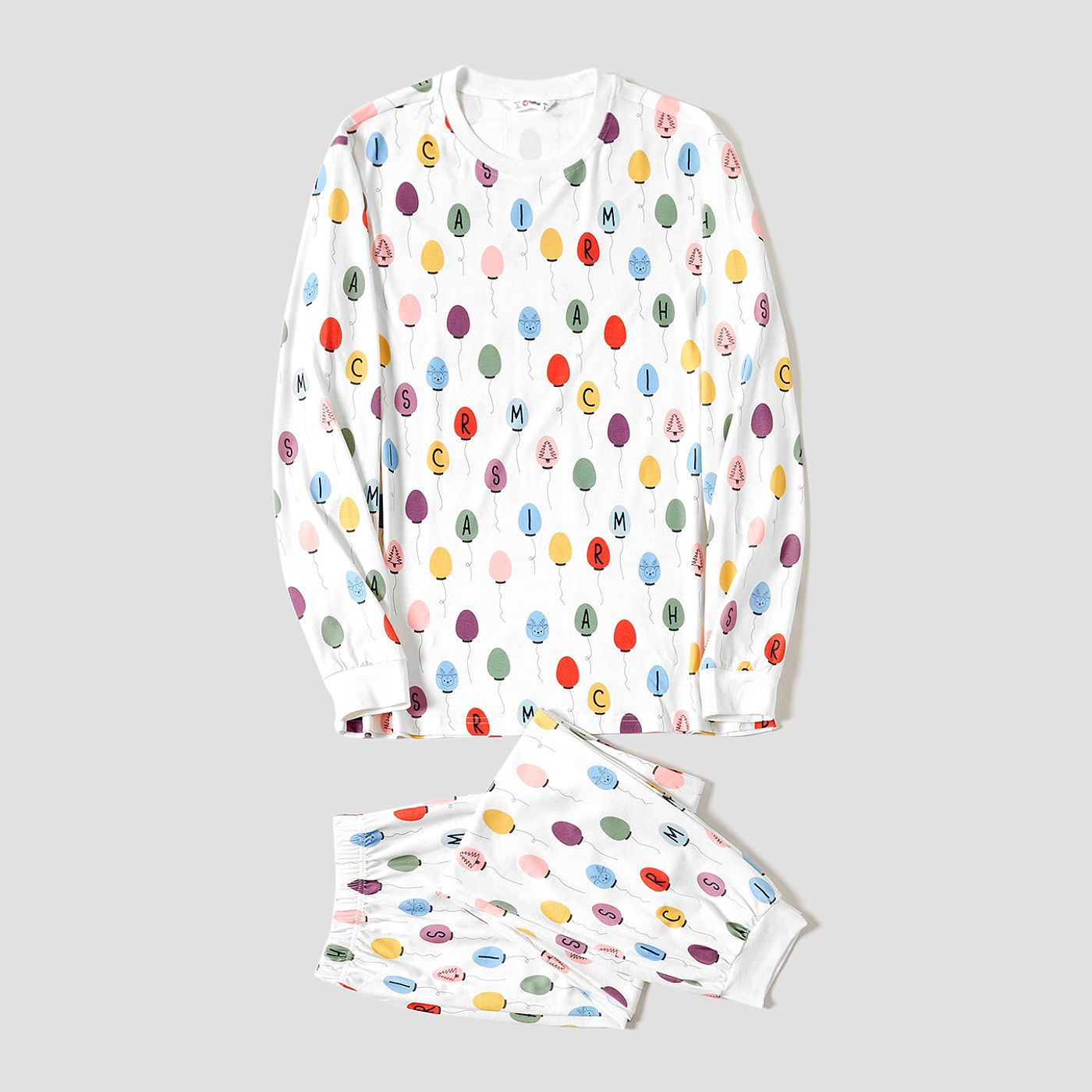 Christmas Family Matching Colorful Balloon Print Long-sleeve Pajamas Sets(Flame Resistant)