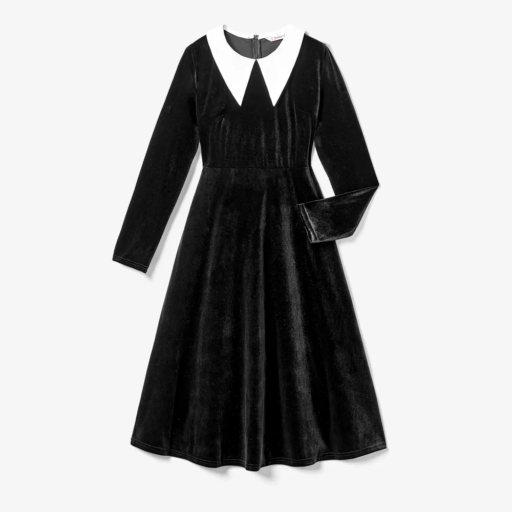 Halloween Mommy and Me Velvet V-neck Gothic Black Dresses big image 11