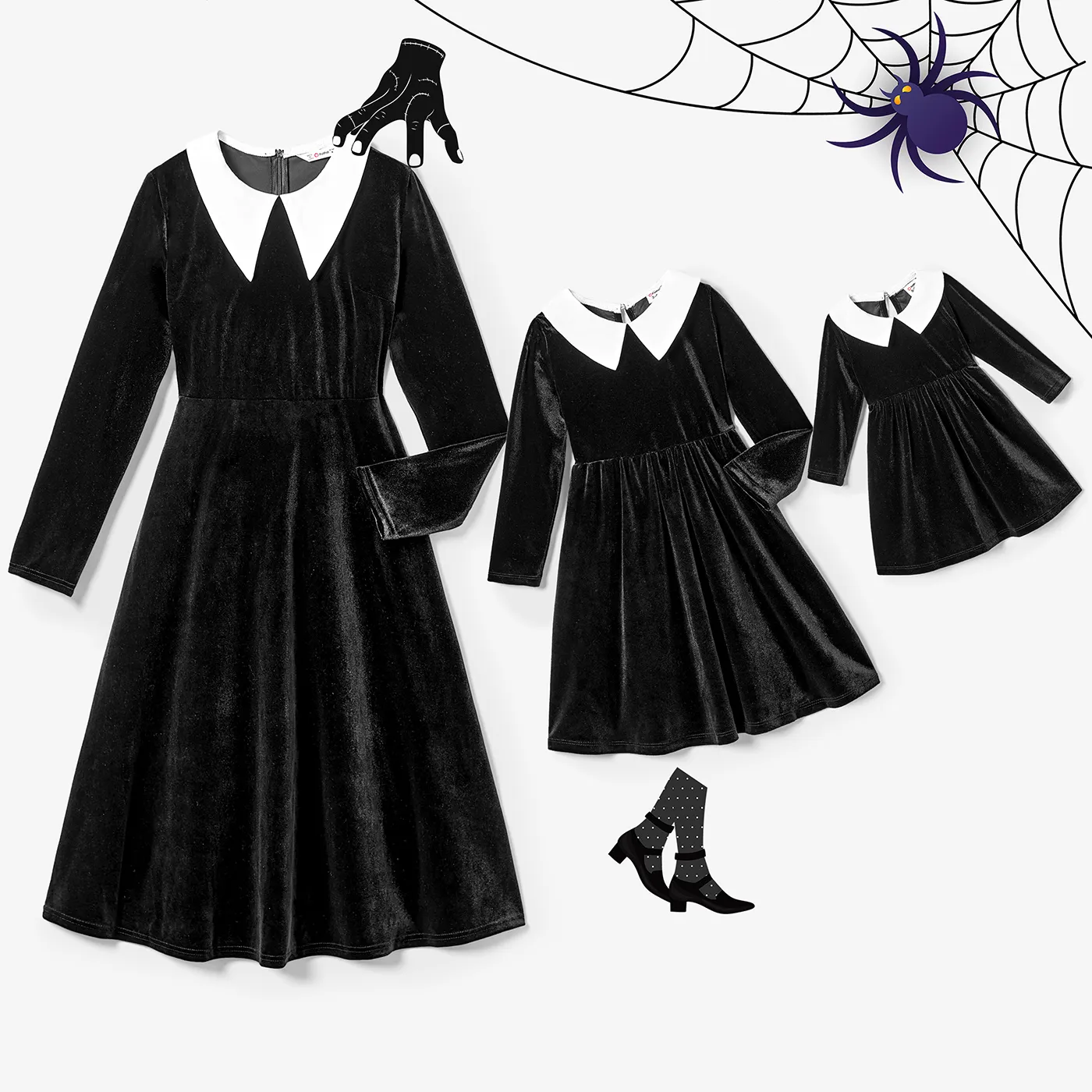 Halloween Mommy And Me Velvet V-neck Gothic Black Dresses