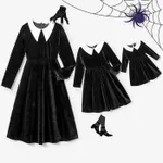 Halloween Mommy and Me Velvet V-neck Gothic Black Dresses  image 2