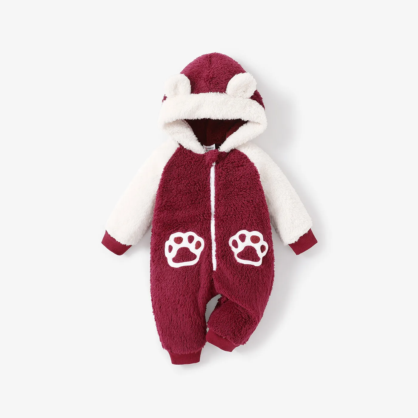 Baby Girl/Boy Basic Zipper Design Long Sleeve Jumpsuit Burgundy
