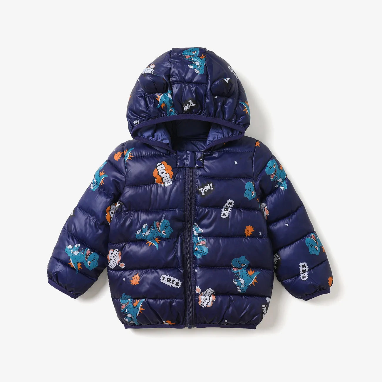 Toddler Girl/Boy Ear Design Animal Print Hooded Coat Dark Blue big image 1