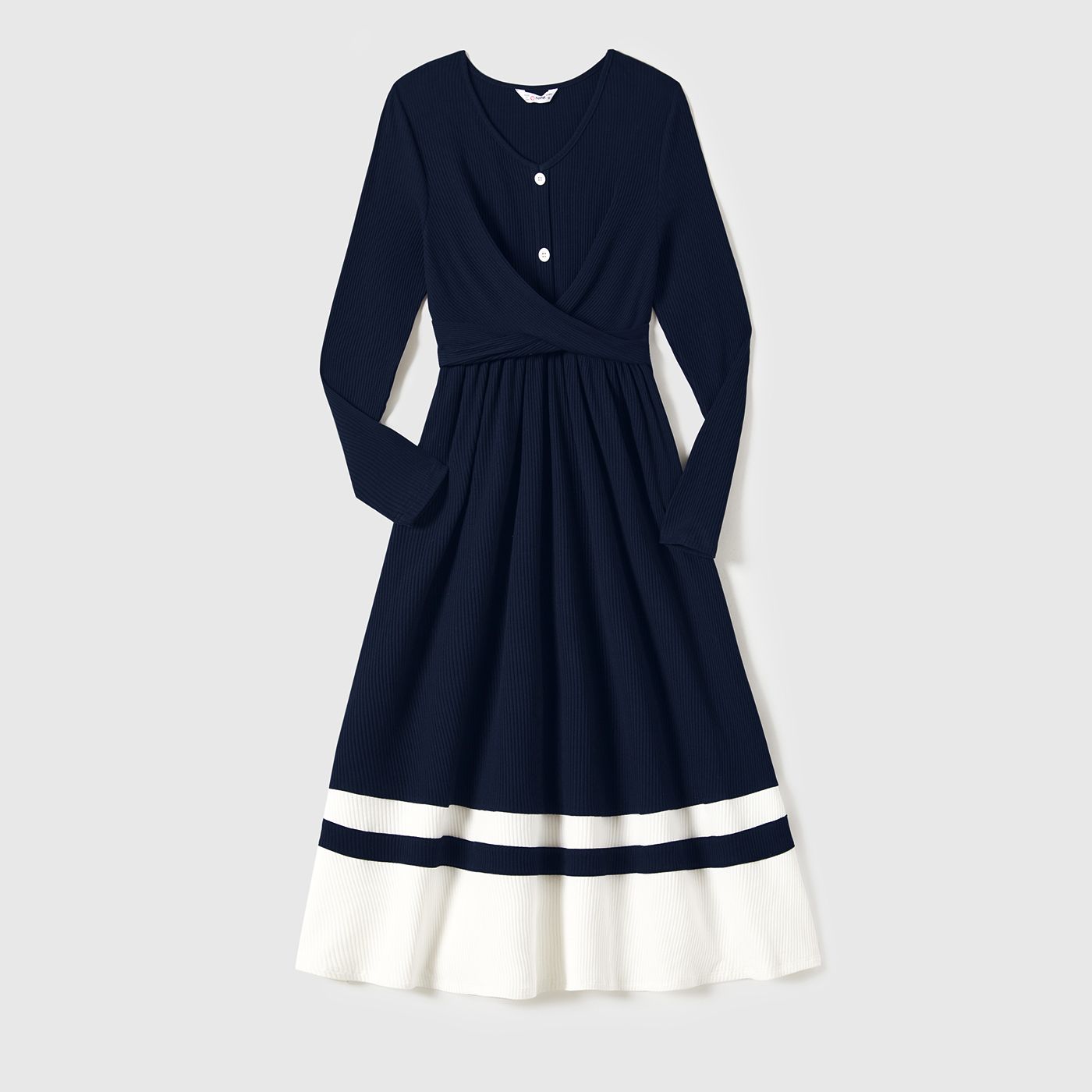 

Family Matching Long-Sleeved Knit Dresses And Color-Block Knit Tops Sets