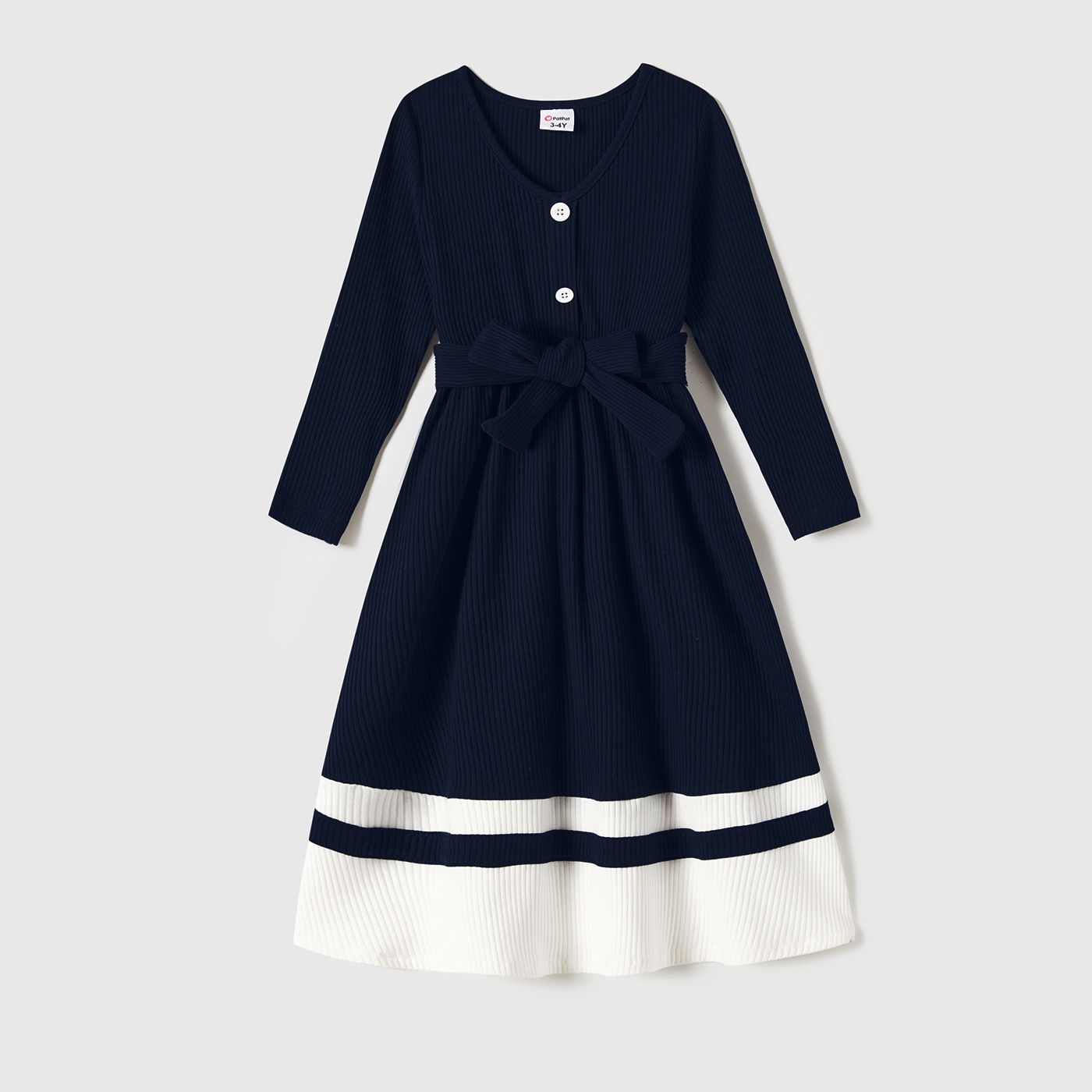 

Family Matching Long-Sleeved Knit Dresses And Color-Block Knit Tops Sets