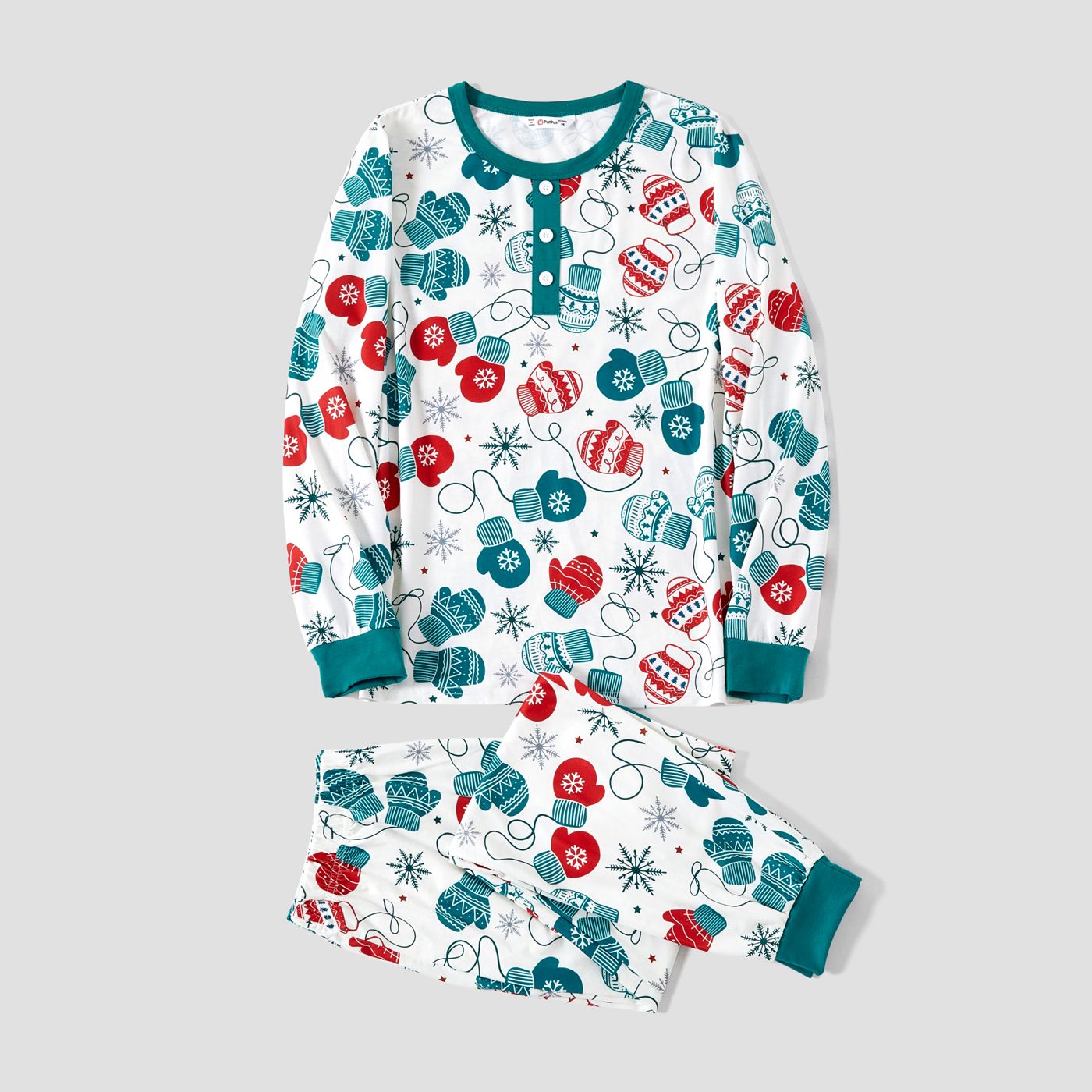 Christmas Family Matching Gloves & Snowflake Print Long-sleeve Pajamas Sets(Flame Resistant)
