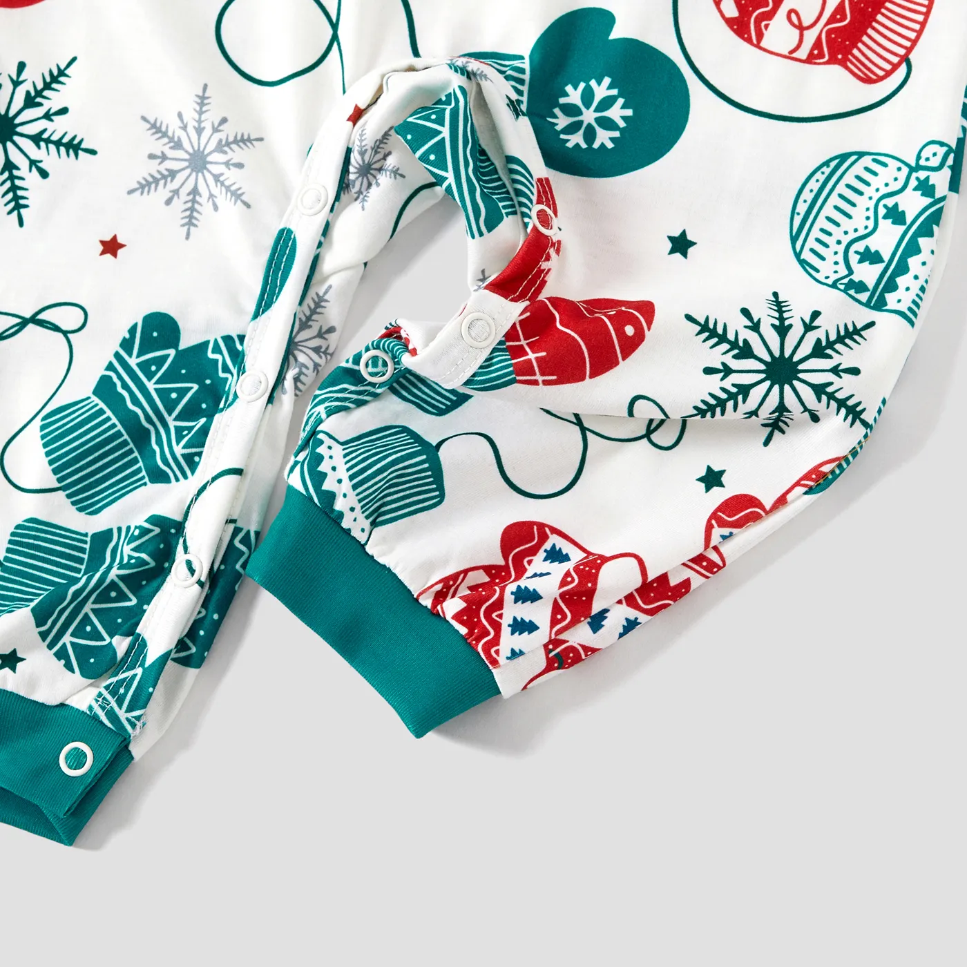 Christmas Family Matching Gloves & Snowflake Print Long-sleeve Pajamas Sets(Flame resistant) Turquoise image 4