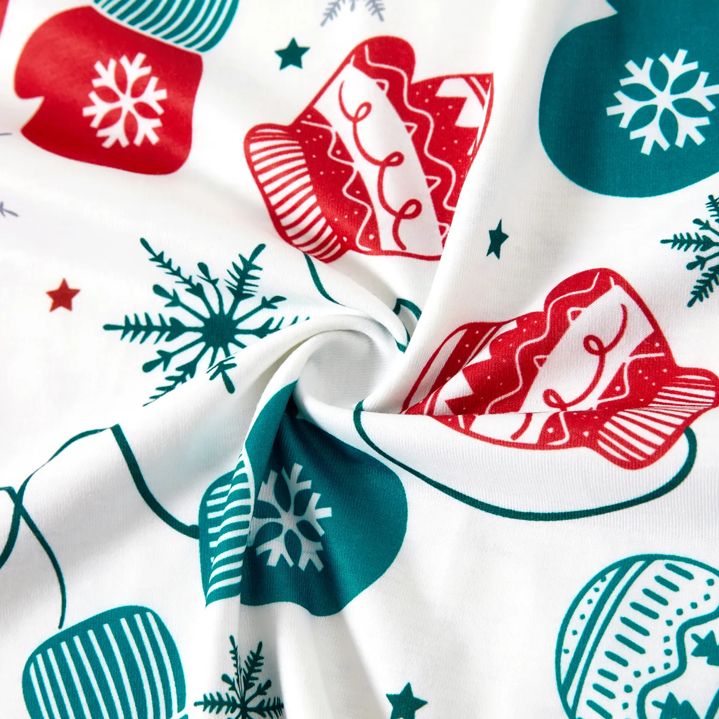 Christmas Family Matching Gloves & Snowflake Print Long-sleeve Pajamas Sets(Flame resistant) Turquoise image 5