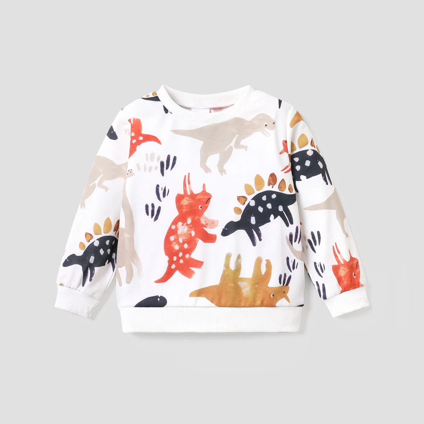 Toddler Boy Animal Dinosaur Print Pullover Sweatshirt White big image 1