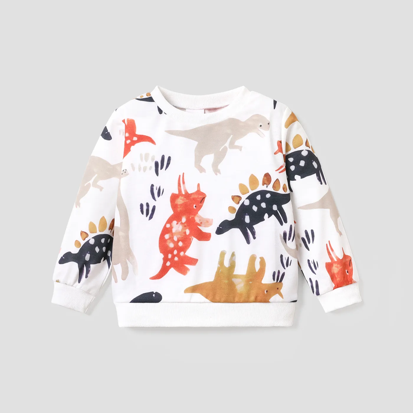 Baby Boy All Over Cartoon Dinosaur Print Long-sleeve Pullover Sweatshirt White image 3