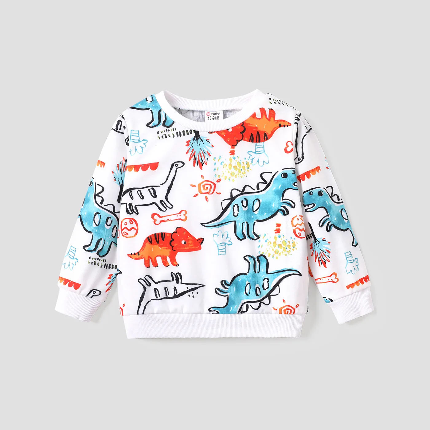 Toddler Boy Colorful Animal Dinosaur Print Pullover Sweatshirt Multi-color big image 1