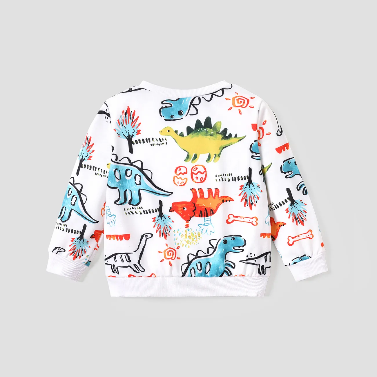 Toddler Boy Colorful Animal Dinosaur Print Pullover Sweatshirt Multi-color big image 1