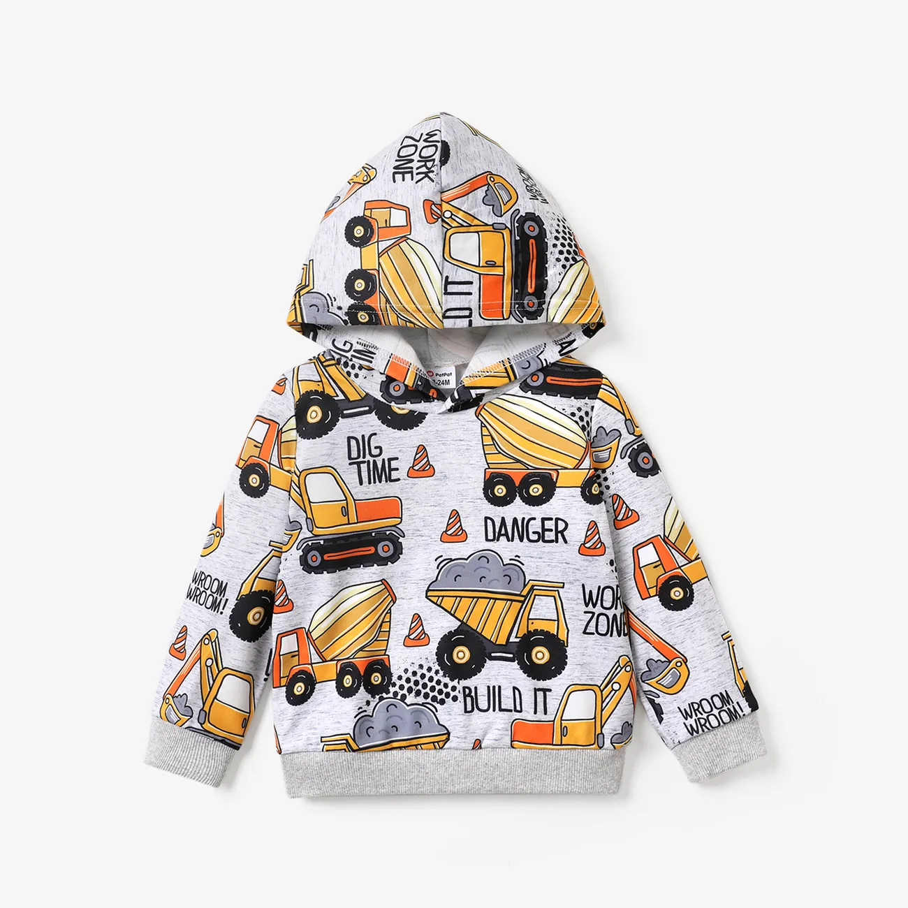 Toddler Boy Vehicle Excavator Print Hoodie Sweatshirt  big image 1
