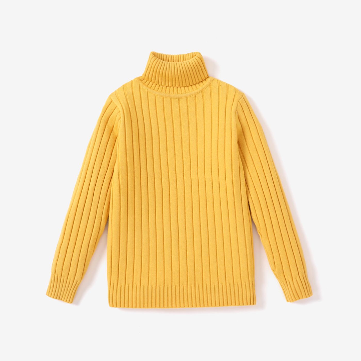 Kid Girl Solid Color Ribbed Turtleneck Sweater