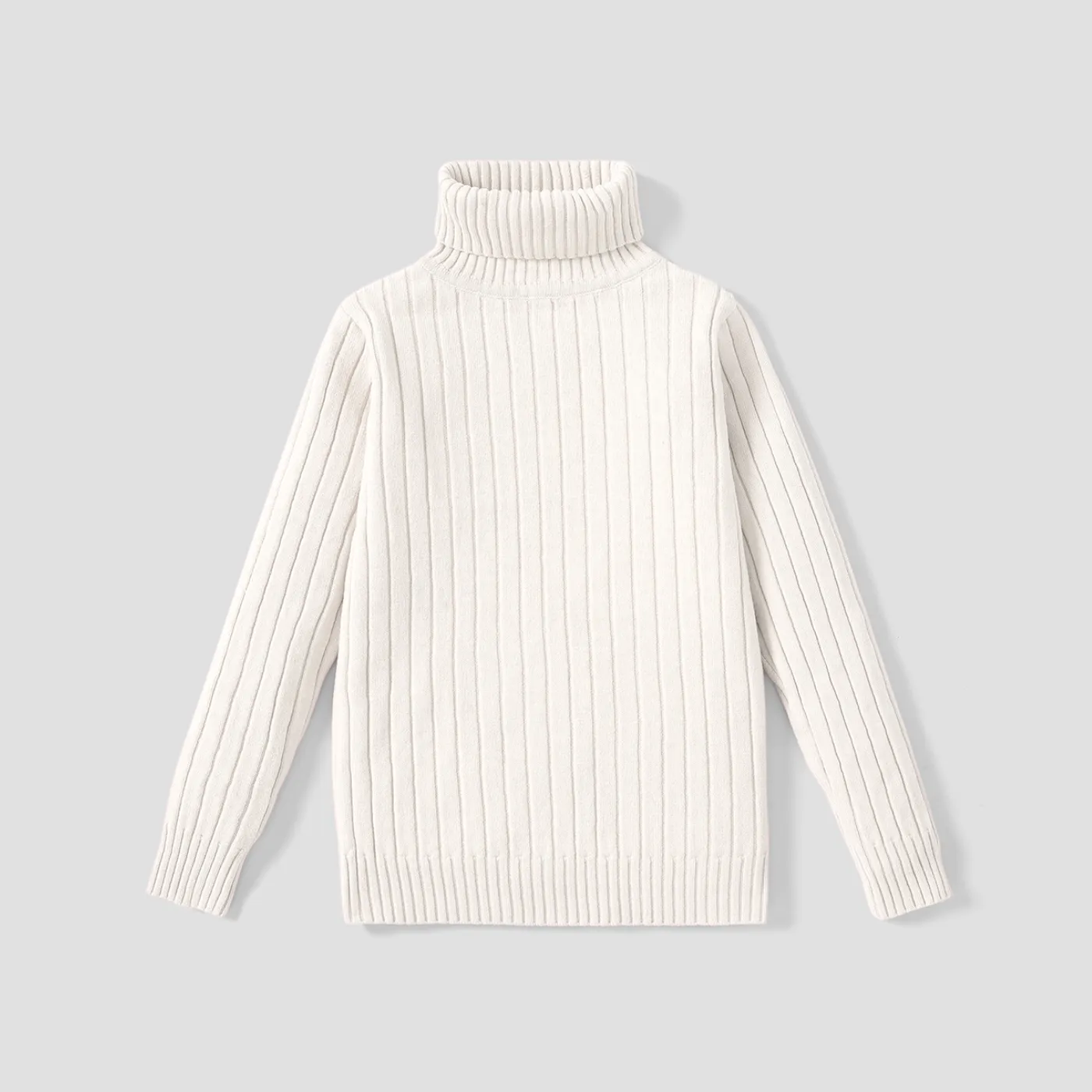 Kid Girl Solid Color Ribbed Turtleneck Sweater Beige