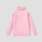 Kid Girl Solid Color Ribbed Turtleneck Sweater Pink