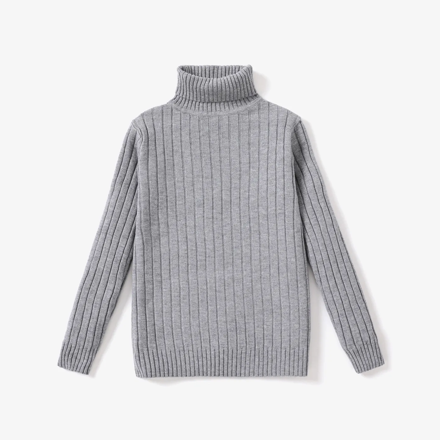 Kid Girl Solid Color Ribbed Turtleneck Sweater Grey