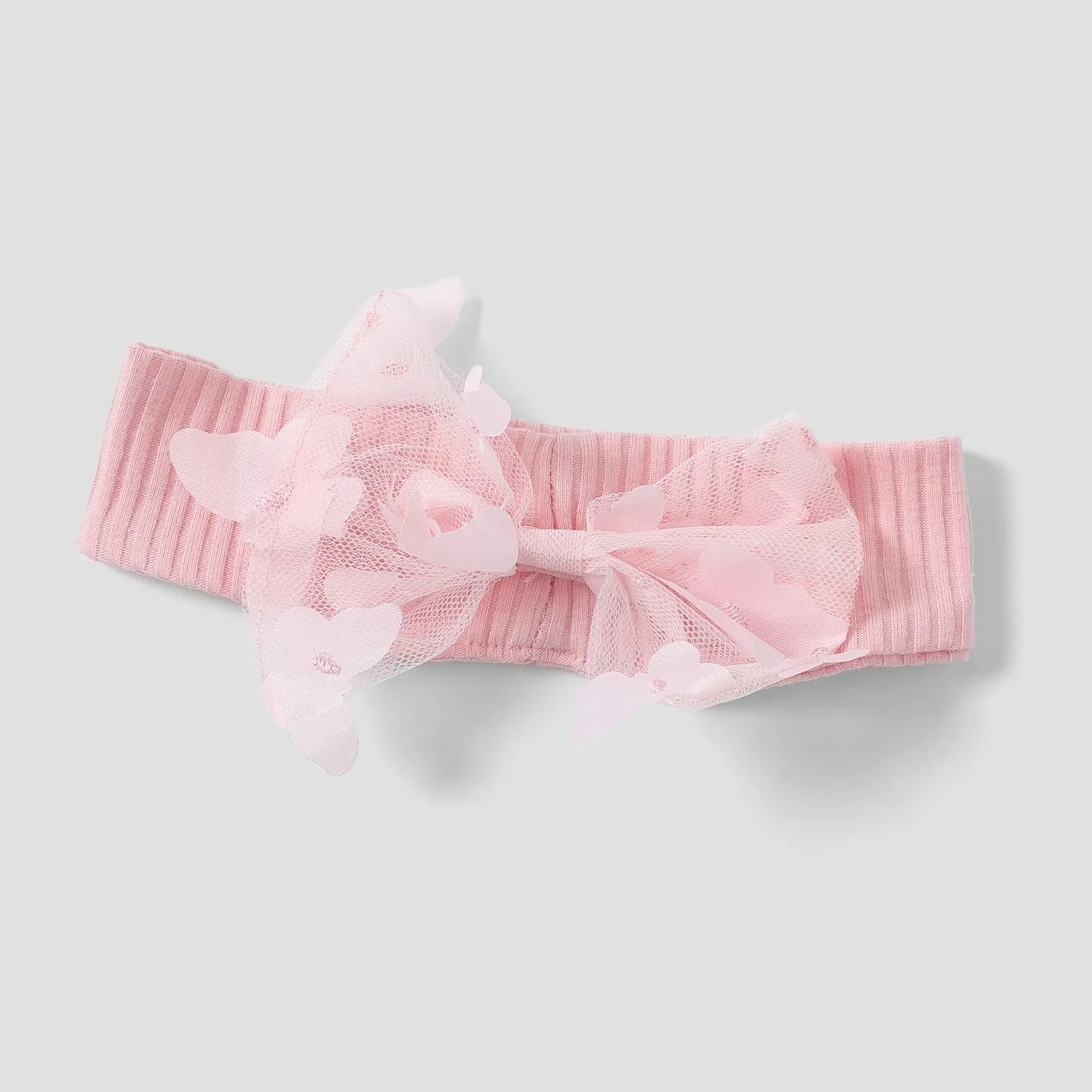 2pcs Baby Girl 95% Cotton Ribbed Long-sleeve Splicing 3D Butterfly Appliques Mesh Fairy Dress with Headband Set  image 3