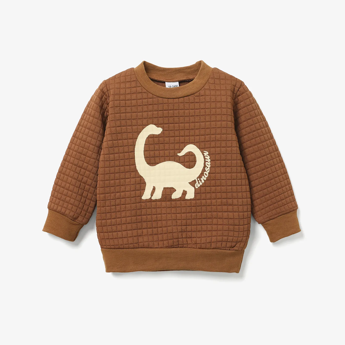 Toddler Boy Letter Dinosaur Print Textured Pullover Sweatshirt Coffee