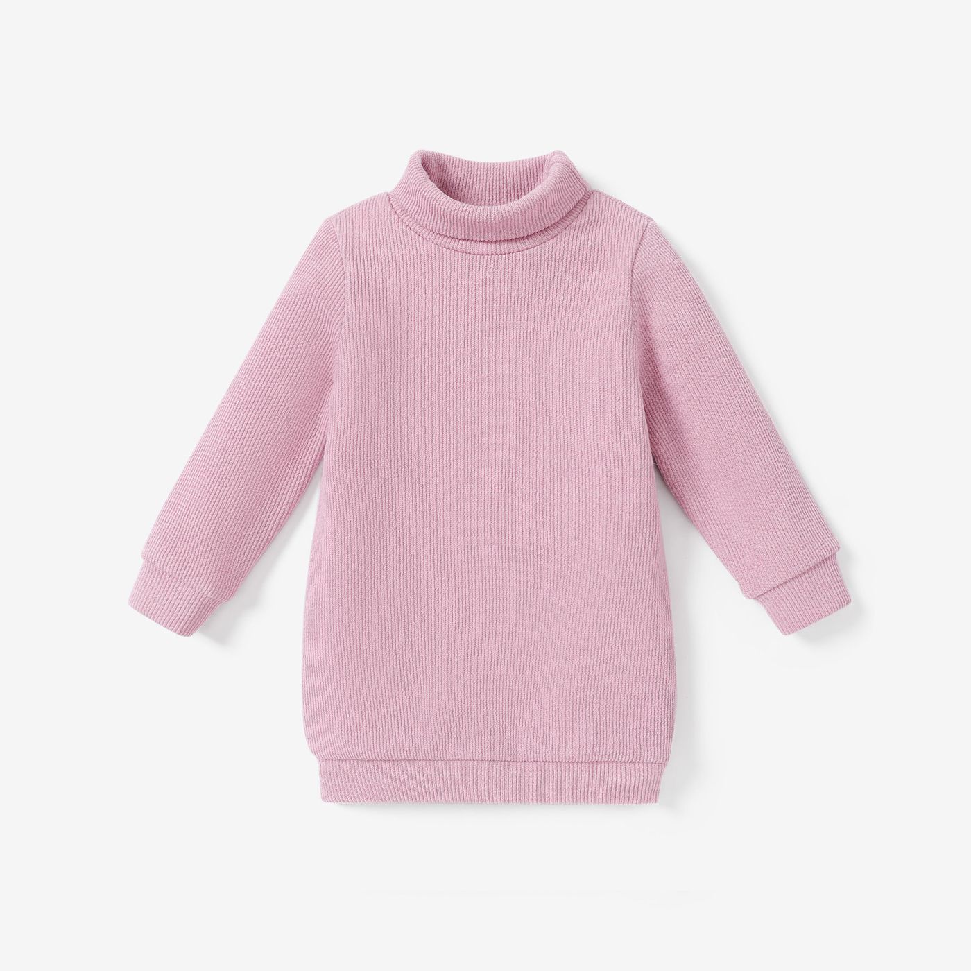 Toddler Girl Solid Color Turtleneck Ribbed Sweater Dress (Belt is not included)