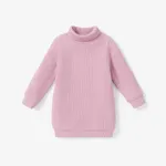 Toddler Girl Solid Color Turtleneck Ribbed Sweater Dress (Belt is not included) pink