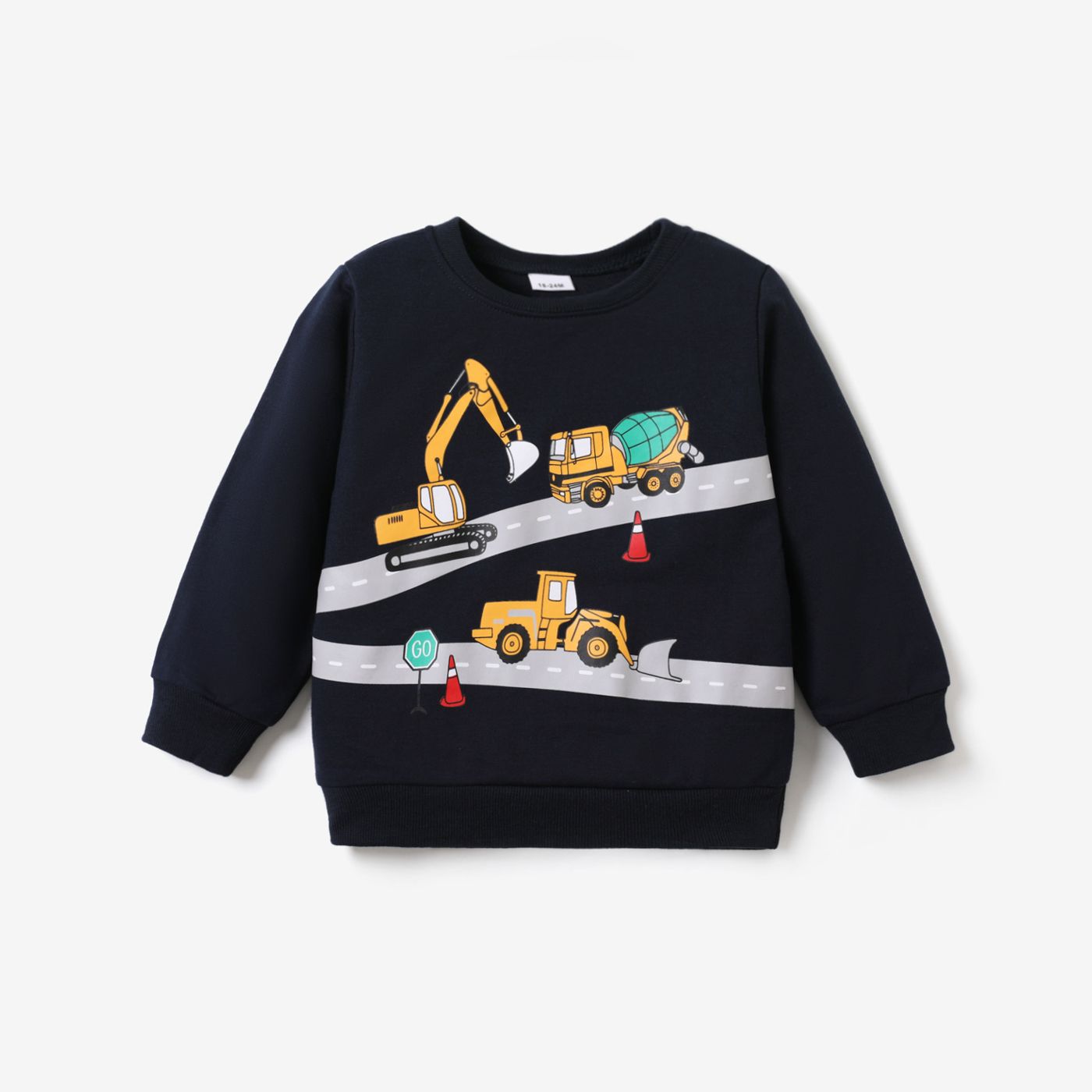 Toddler Boy 100% Cotton Vehicle Excavator Print Casual Pullover Sweatshirt