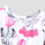 Baby Girl All Over Cartoon Elephant and Pink Balloon Print Long-sleeve Dress  image 3
