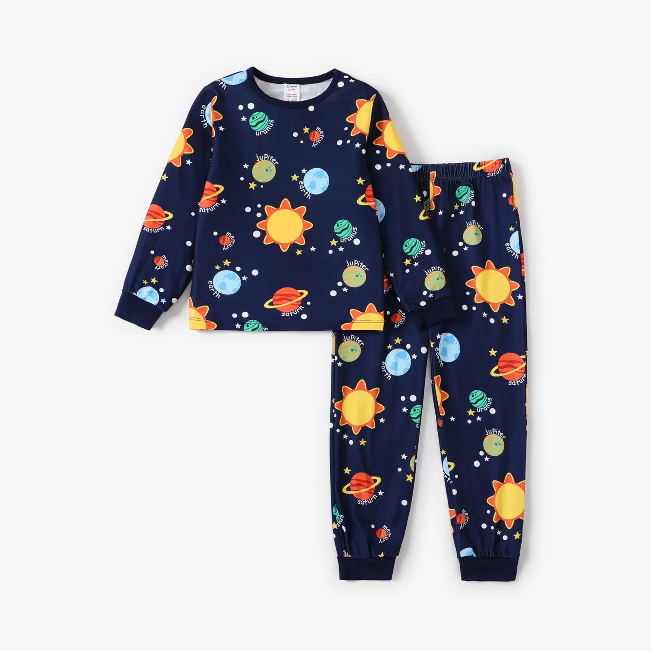 2pcs Toddler/Kid Boy Trendy Space Print Pajama Set Kid Deep Blue big image 1