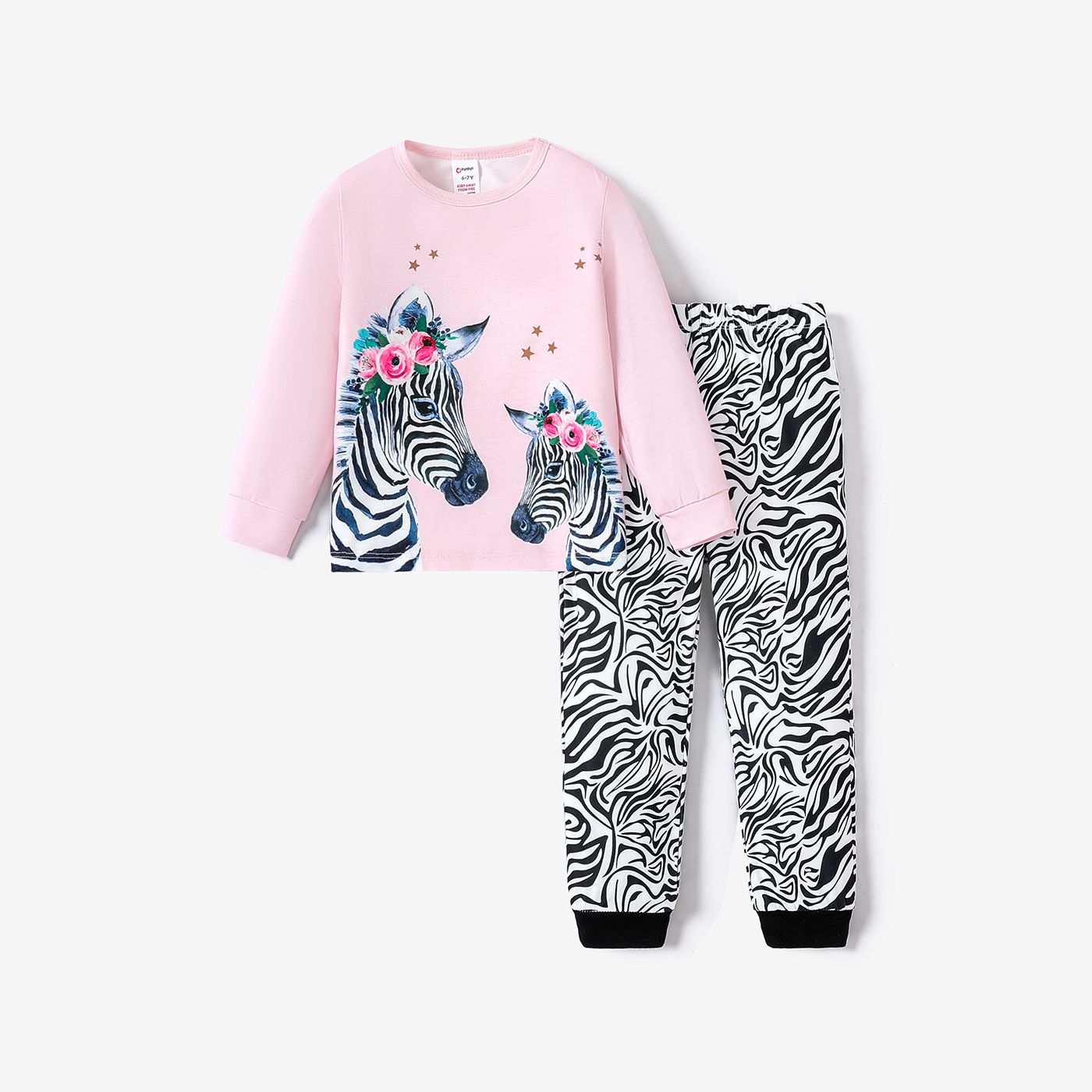 2pcs Kid Girl Zebra Animal Print Casual Pajama Set