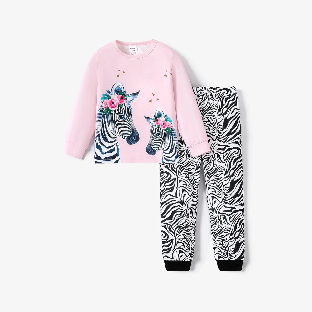 2pcs Kid Girl Zebra Animal Print Casual Pajama Set Rose big image 1
