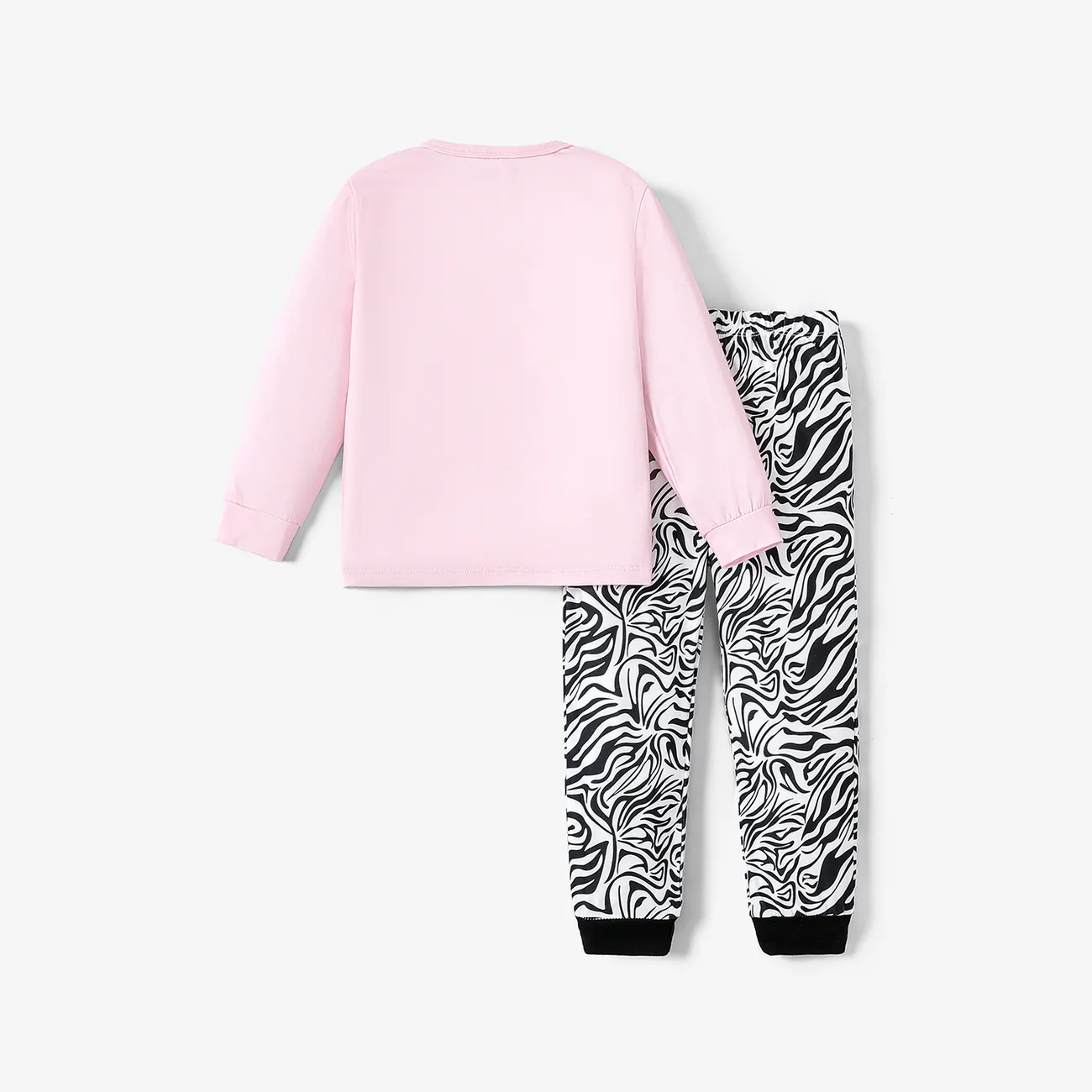 2pcs Kid Girl Zebra Animal Print Casual Pajama Set Pink big image 1