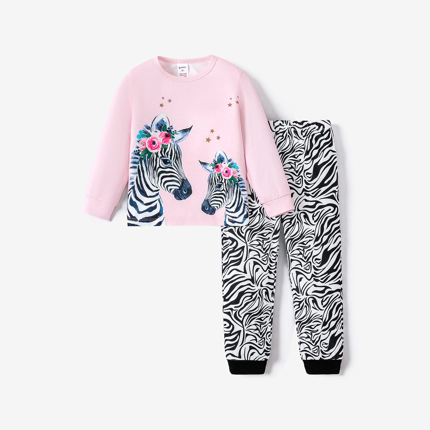 2pcs Toddler / Kid Girl Zebra Animal Print Casual Pajama Set