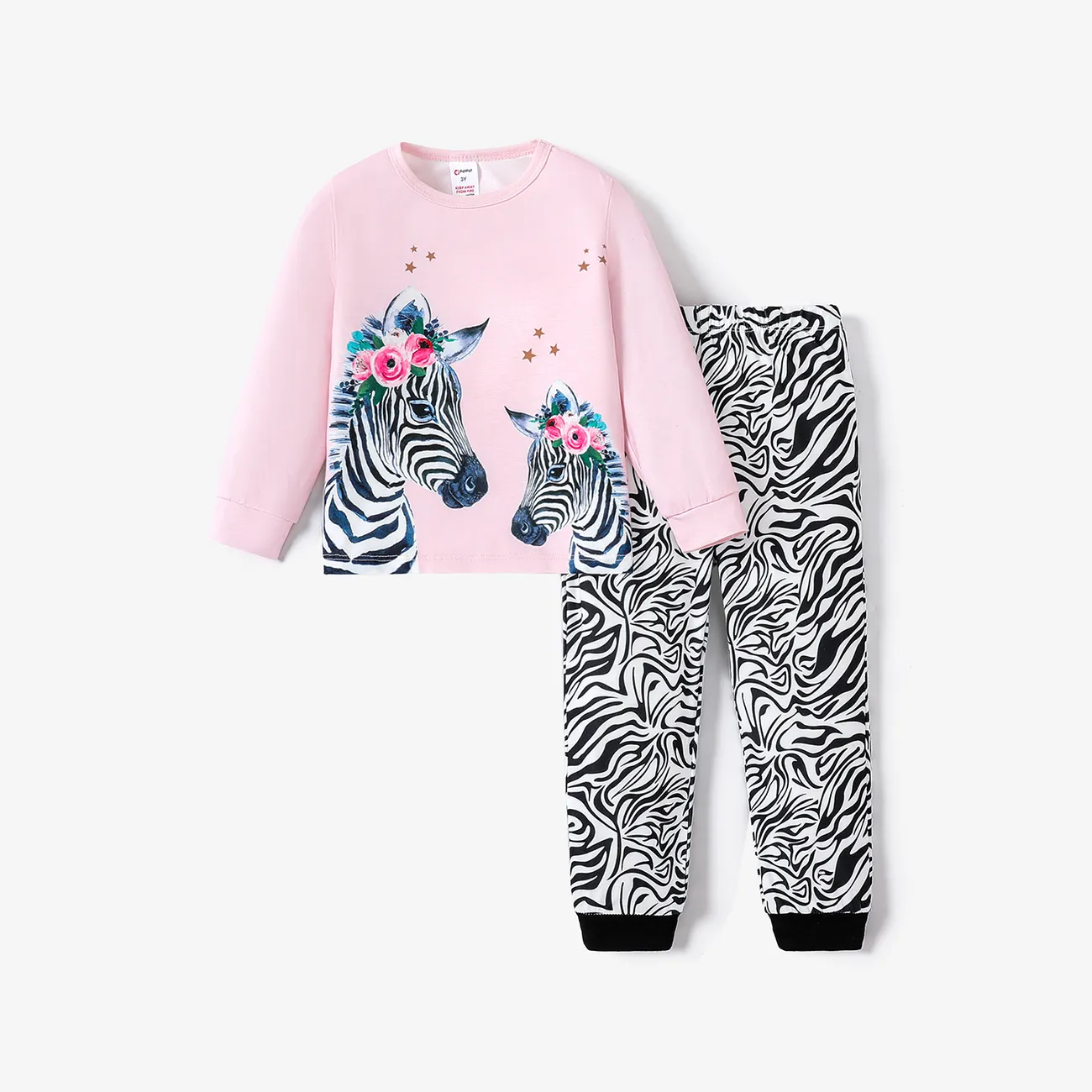 2pcs Toddler Girl Zebra Animal Print Casual Pajama Set Pink big image 1