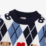 Toddler Boy Bear Print Casual Solid Color Sweater  Blue image 3