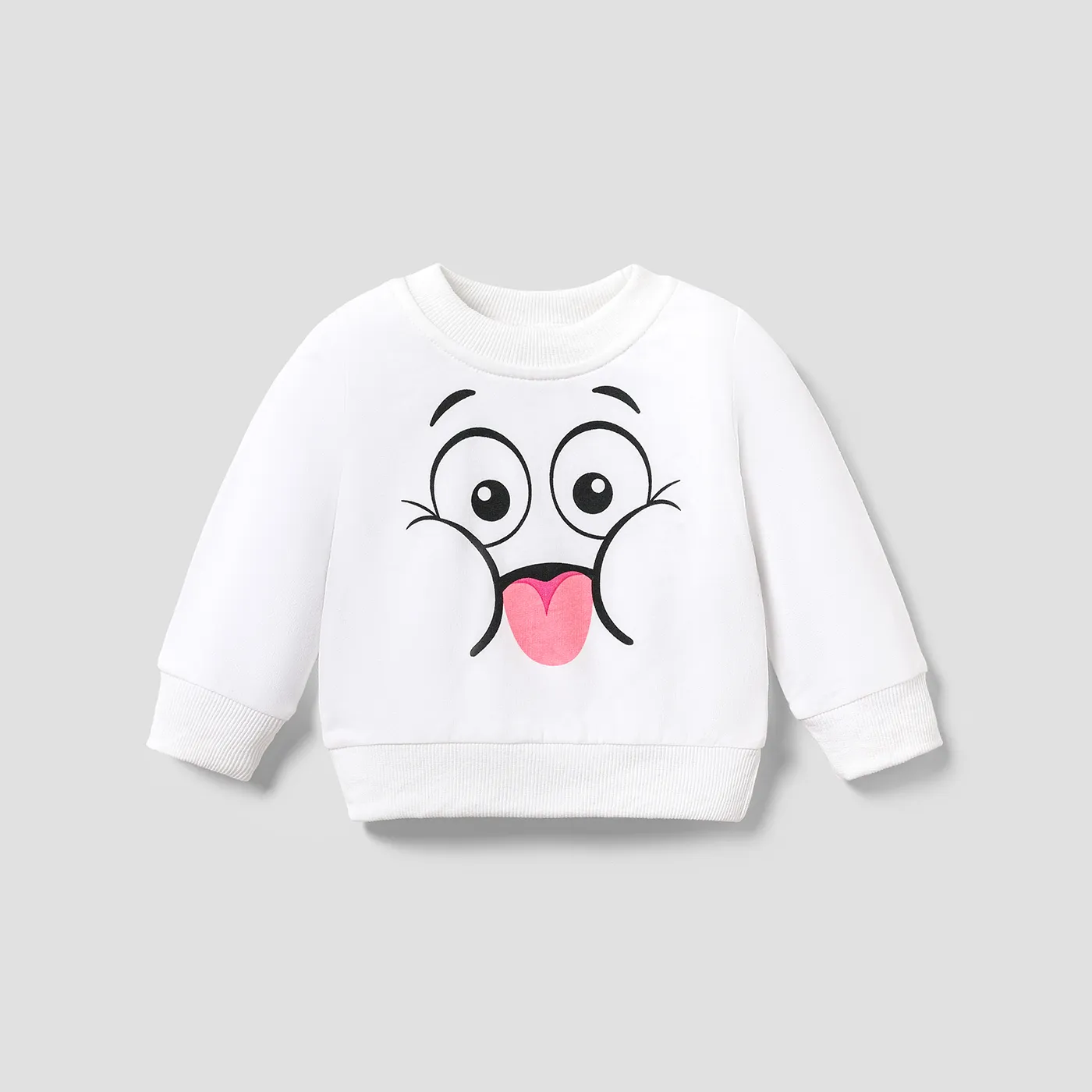 100% Cotton Baby Boy/Girl Cartoon Print Long-sleeve Pullover Sweatshirt White