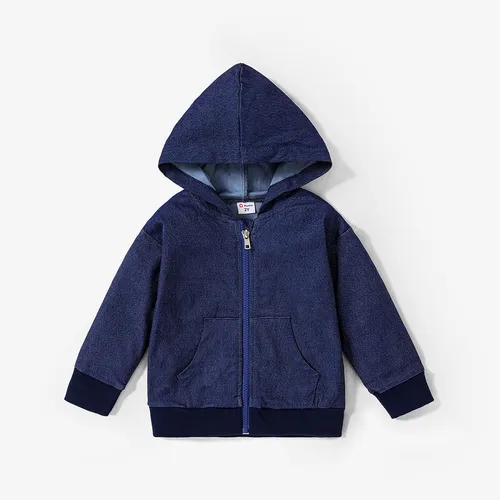  Toddler Boy/Girl Solid Color Hooded Denim Jacket