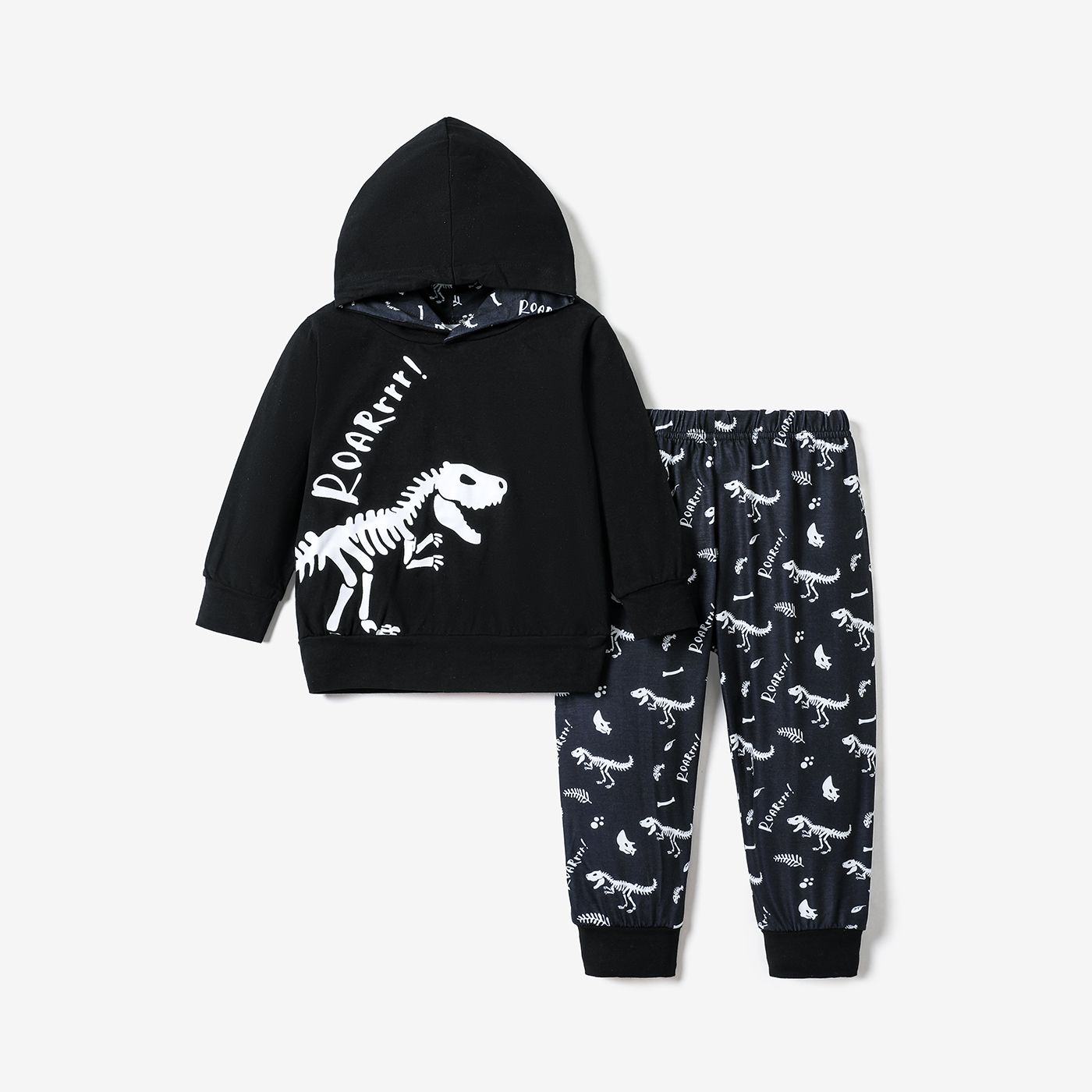 2-piece Toddler Boy Letter Dinosaur Print Hoodie Sweatshirt and Pants Set