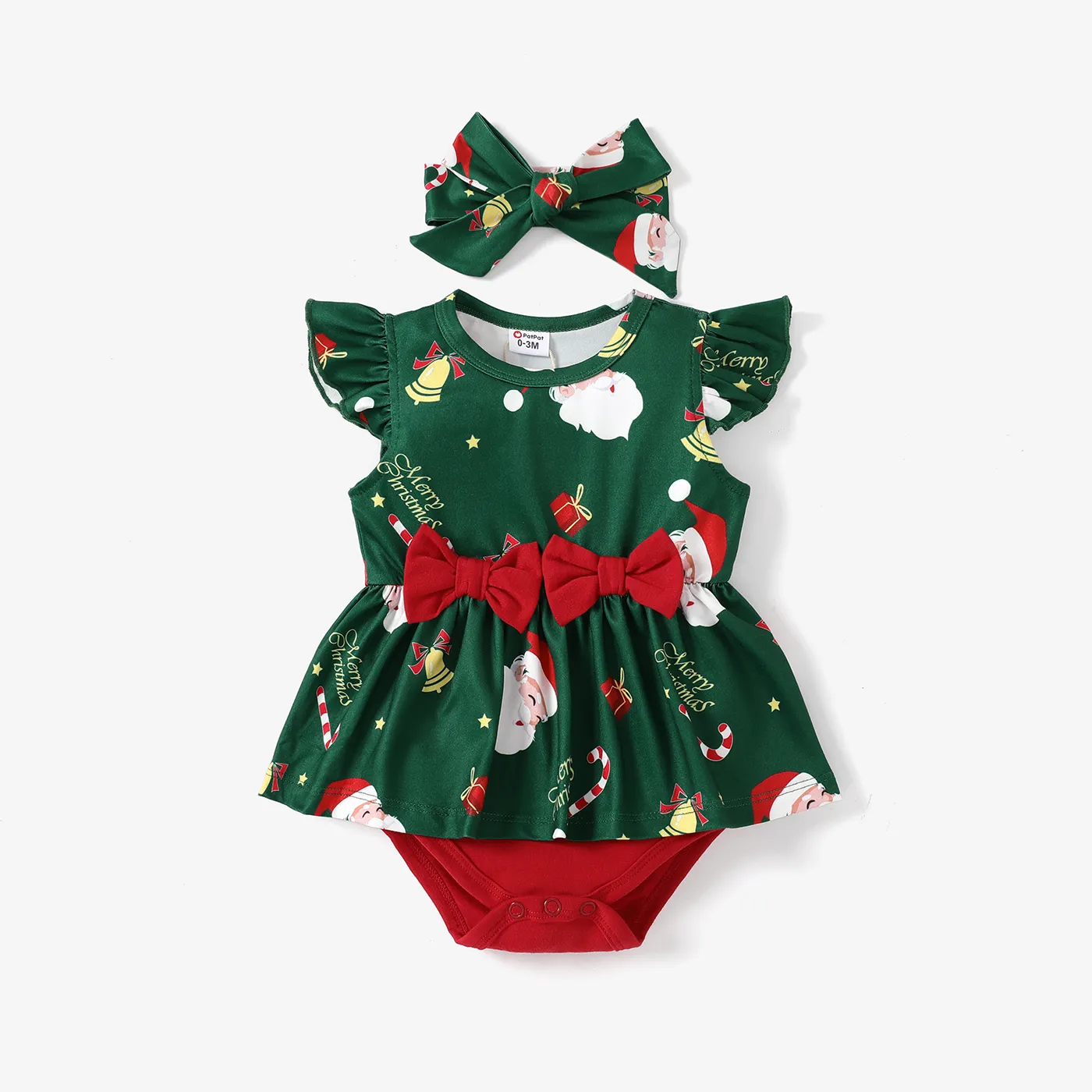 2pcs Baby Girl Christmas Basic Style Pretty Romper with Headband  