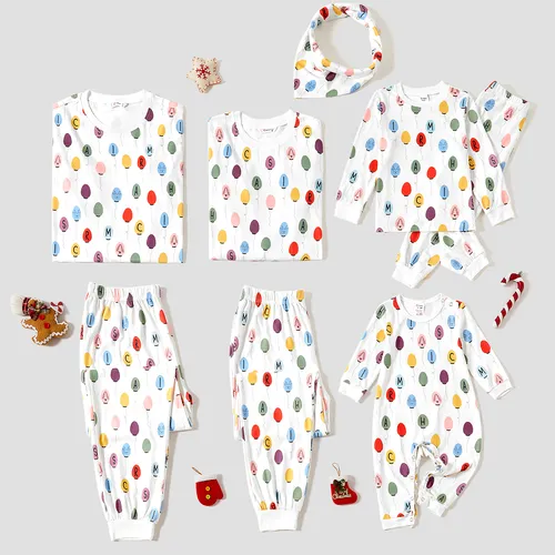 Christmas Family Matching Colorful Balloon Print Long-sleeve Pajamas Sets(Flame resistant)