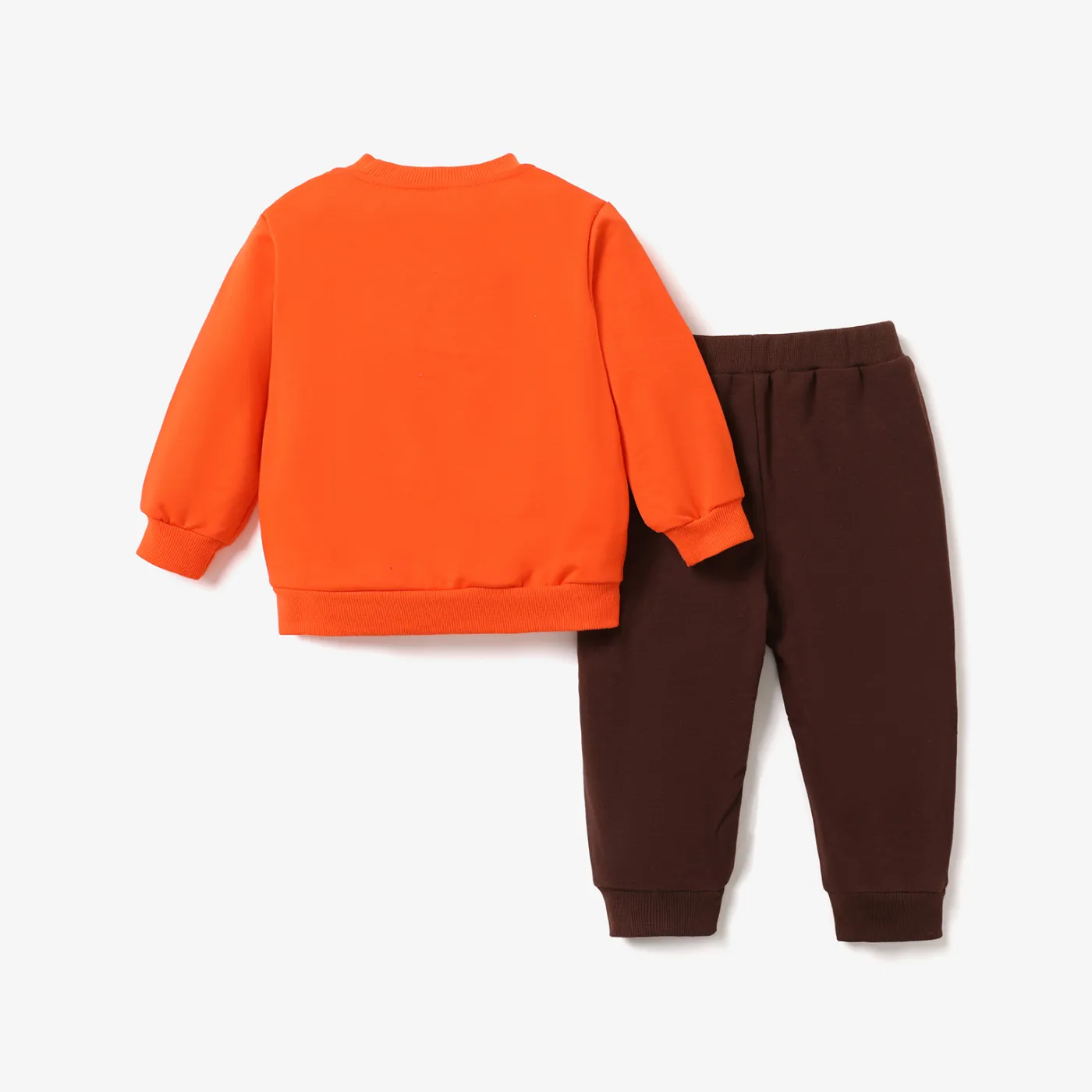 2pcs Baby Boy Cartoon Fox Pattern Orange Long-sleeve Sweatshirt and Trousers Set Orange image 4