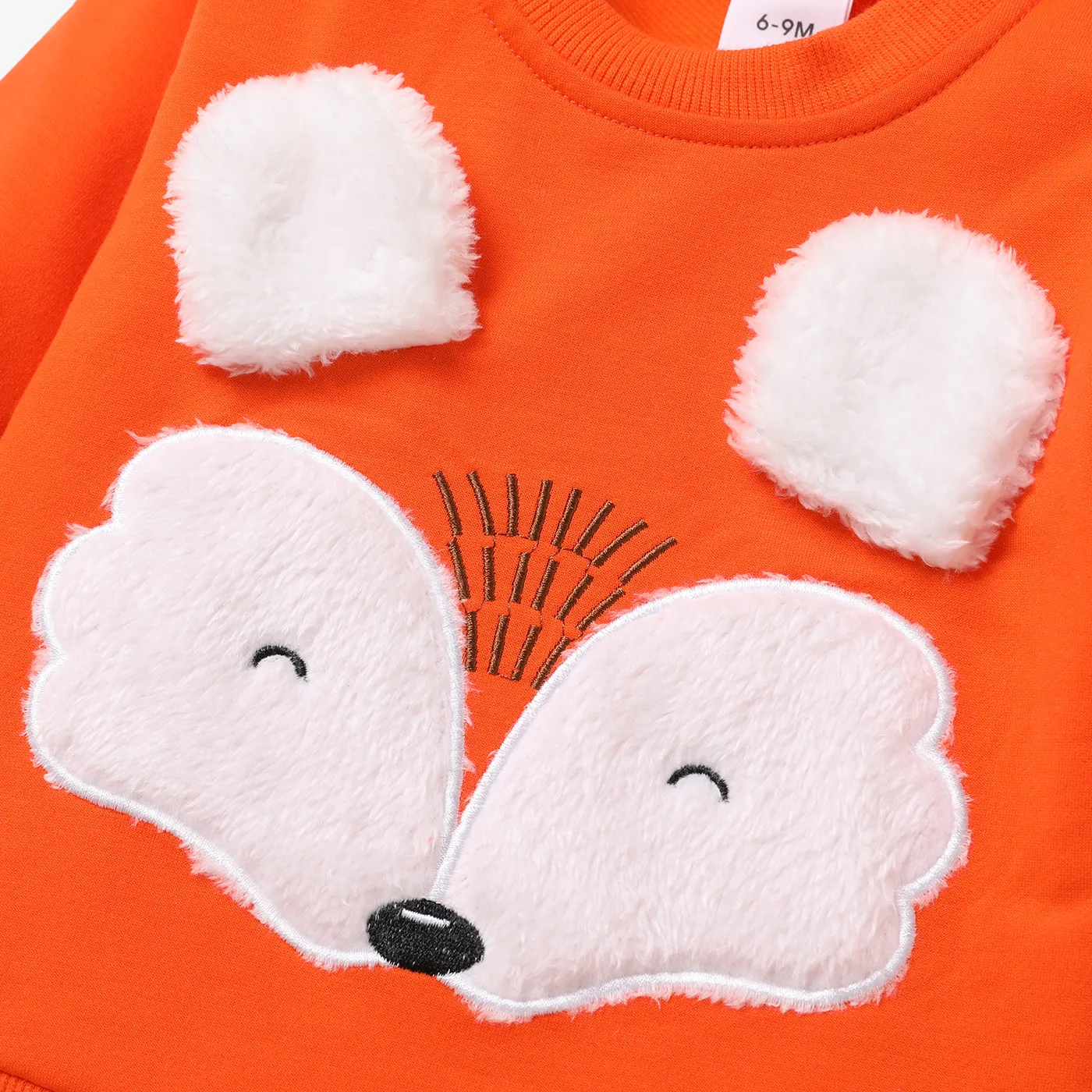 2pcs Baby Boy Cartoon Fox Pattern Orange Long-sleeve Sweatshirt and Trousers Set Orange image 3