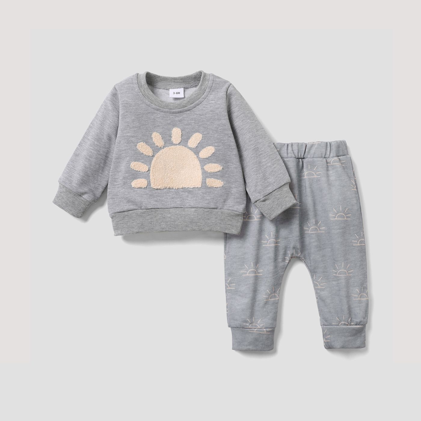 2pcs Baby Boy/Girl Long-sleeve Sun Graphic Pullover And Pants Set