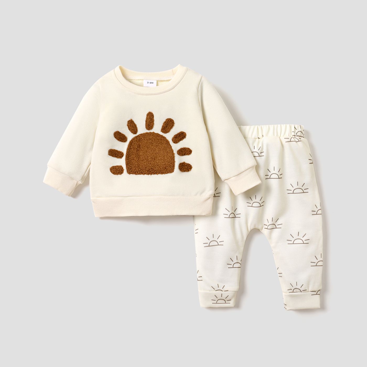 2pcs Baby Boy/Girl Long-sleeve Sun Graphic Pullover And Pants Set