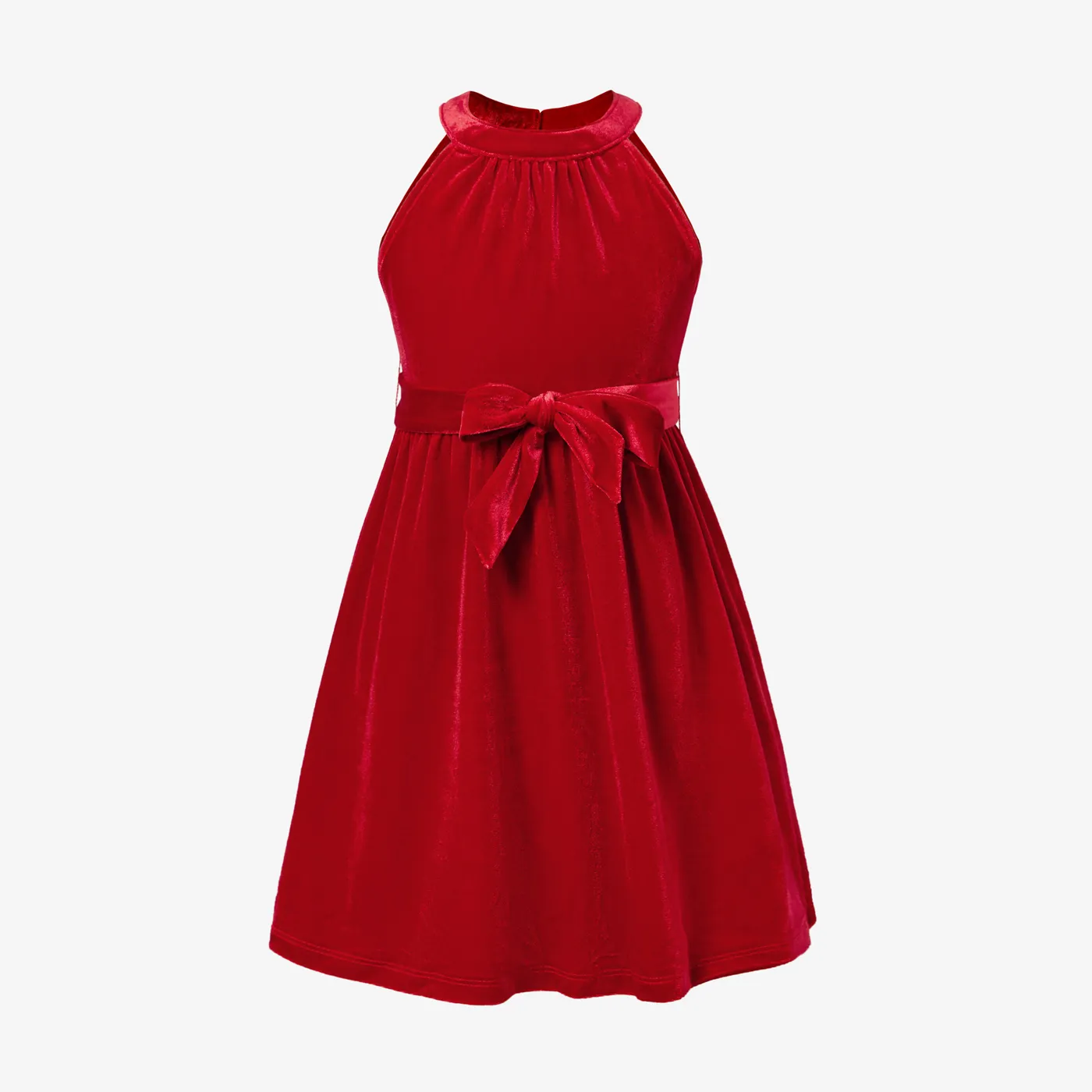 Mommy and Me Halter Neck Red Velet Dresses  image 5